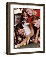 Two Young Couples Playing Pool-null-Framed Photographic Print