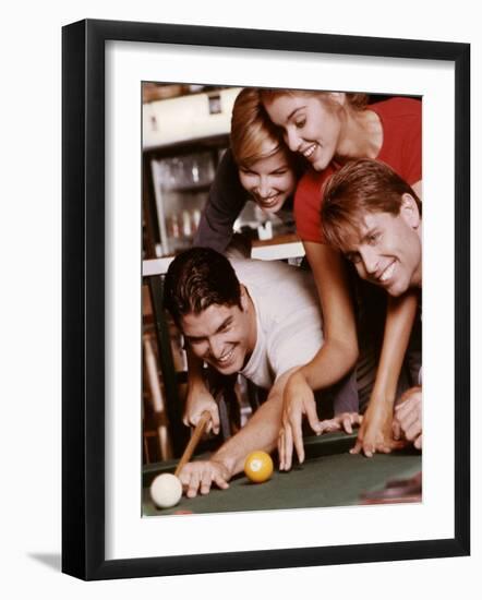 Two Young Couples Playing Pool-null-Framed Photographic Print