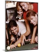 Two Young Couples Playing Pool-null-Mounted Photographic Print