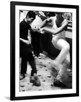 Two Young Italian Men Dancing to Music from a Jukebox in a Bar-Paul Schutzer-Framed Photographic Print