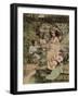 Two Young Japanese Girls, One Holding a Parasol, with Lotus Flowers-null-Framed Photographic Print