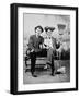 Two Young Men on a Bench with a Broom, Ca. 1900-null-Framed Photographic Print
