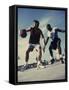 Two Young Men Playing Basketball-null-Framed Stretched Canvas