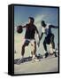 Two Young Men Playing Basketball-null-Framed Stretched Canvas