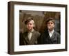 Two Young Newsboys Smoking, Saint Louis, Missouri, Usa, 1910 (Coloured Photo)-Lewis Wickes Hine-Framed Giclee Print