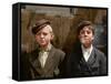 Two Young Newsboys Smoking, Saint Louis, Missouri, Usa, 1910 (Coloured Photo)-Lewis Wickes Hine-Framed Stretched Canvas