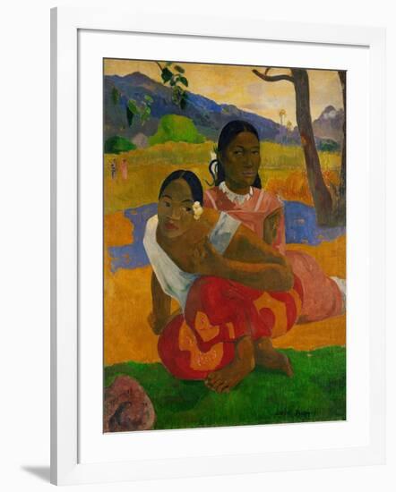 Two young Tahitian women, crouching on the ground. Oil on canvas (1892) 105 x 77.5 cm Cat. W 454.-Paul Gauguin-Framed Giclee Print