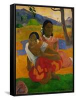Two young Tahitian women, crouching on the ground. Oil on canvas (1892) 105 x 77.5 cm Cat. W 454.-Paul Gauguin-Framed Stretched Canvas