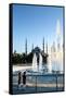 Two Young Turkish Girls Pointing to the Blue Mosque, UNESCO World Heritage Site-James Strachan-Framed Stretched Canvas