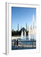 Two Young Turkish Girls Pointing to the Blue Mosque, UNESCO World Heritage Site-James Strachan-Framed Photographic Print