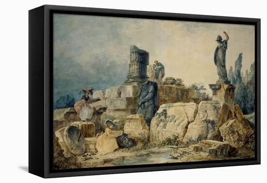 Two Young Women Drawing the Ruins of Rome-Hubert Robert-Framed Stretched Canvas