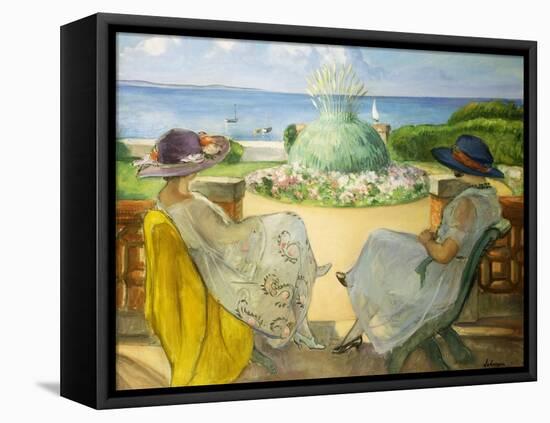 Two Young Women on a Terrace by the Sea, 1922-Henri Lebasque-Framed Stretched Canvas