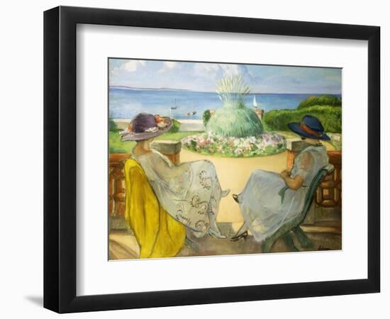 Two Young Women on a Terrace by the Sea; Deux Jeunes Filles Sur Une Terrasse En Face La Mer, 1922-Henri Lebasque-Framed Giclee Print