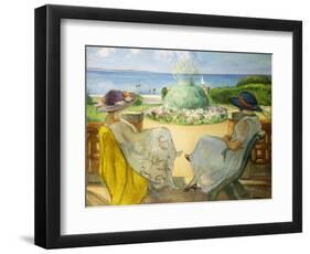 Two Young Women on a Terrace by the Sea; Deux Jeunes Filles Sur Une Terrasse En Face La Mer, 1922-Henri Lebasque-Framed Giclee Print