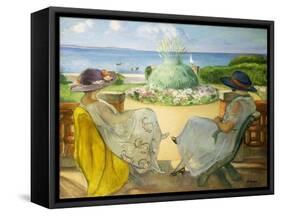 Two Young Women on a Terrace by the Sea-Henri Lebasque-Framed Stretched Canvas