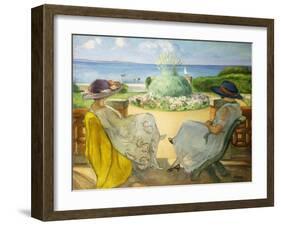 Two Young Women on a Terrace by the Sea-Henri Lebasque-Framed Giclee Print