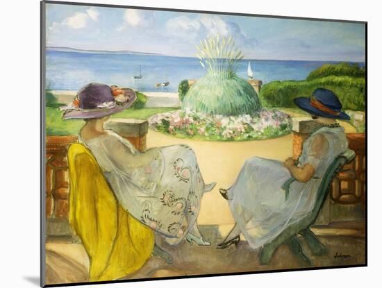 Two Young Women on a Terrace by the Sea-Henri Lebasque-Mounted Giclee Print