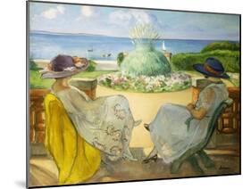Two Young Women on a Terrace by the Sea-Henri Lebasque-Mounted Giclee Print