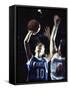 Two Young Women Playing Basketball-null-Framed Stretched Canvas