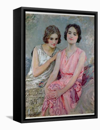 Two Young Women Seated-William Henry Margetson-Framed Stretched Canvas