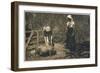 Two Young Women Tend to Pigs in Their Pen-null-Framed Art Print