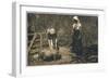 Two Young Women Tend to Pigs in Their Pen-null-Framed Art Print