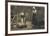 Two Young Women Tend to Pigs in Their Pen-null-Framed Premium Giclee Print