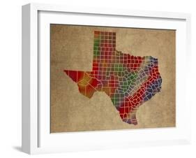 TX Colorful Counties-Red Atlas Designs-Framed Giclee Print