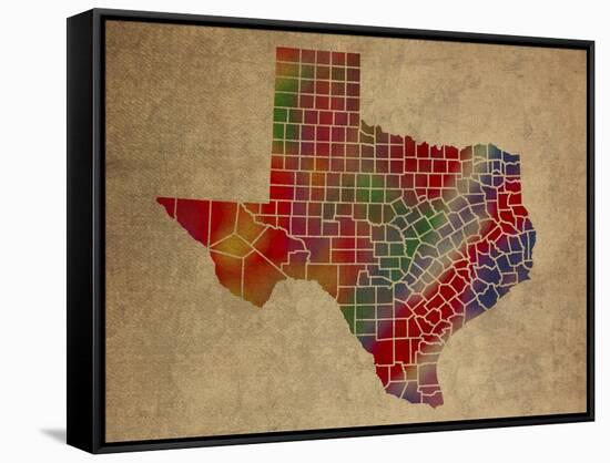 TX Colorful Counties-Red Atlas Designs-Framed Stretched Canvas