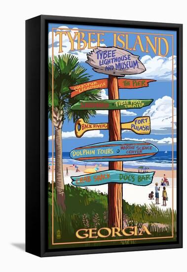 Tybee Island, Georgia - Destination Signs-Lantern Press-Framed Stretched Canvas