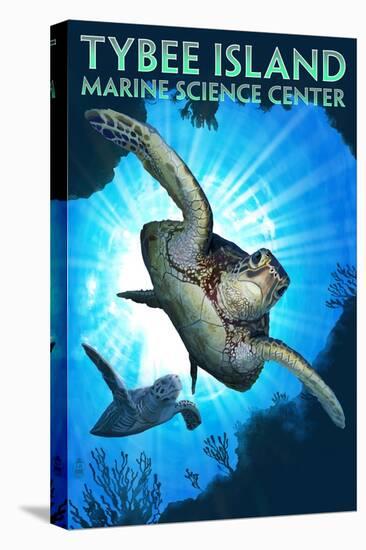 Tybee Island, Georgia - Marine Science Center - Sea Turtle Diving-Lantern Press-Stretched Canvas