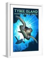 Tybee Island, Georgia - Marine Science Center - Sea Turtle Diving-Lantern Press-Framed Art Print