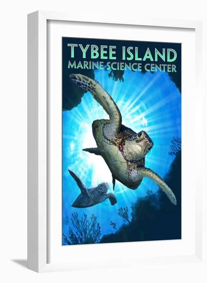 Tybee Island, Georgia - Marine Science Center - Sea Turtle Diving-Lantern Press-Framed Art Print