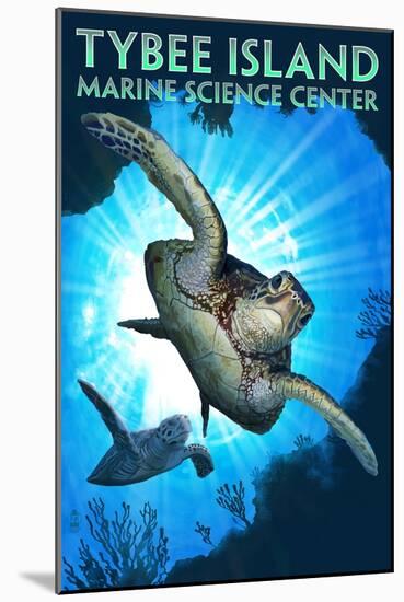 Tybee Island, Georgia - Marine Science Center - Sea Turtle Diving-Lantern Press-Mounted Art Print