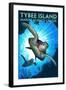 Tybee Island, Georgia - Marine Science Center - Sea Turtle Diving-Lantern Press-Framed Art Print
