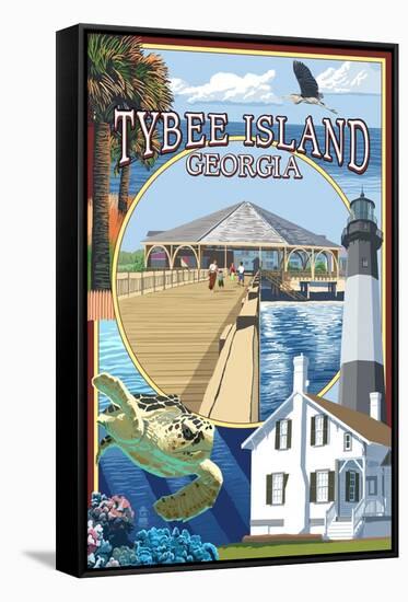 Tybee Island, Georgia - Montage-Lantern Press-Framed Stretched Canvas