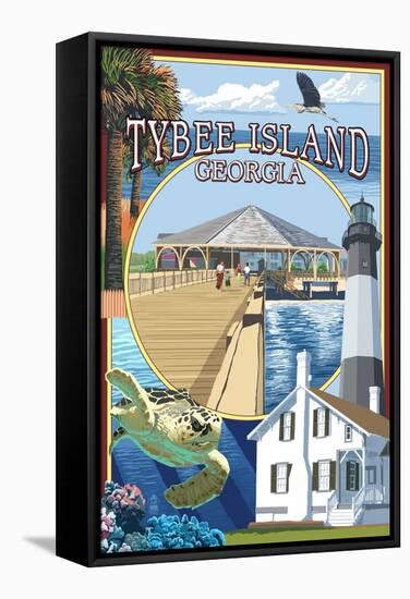 Tybee Island, Georgia - Montage-Lantern Press-Framed Stretched Canvas