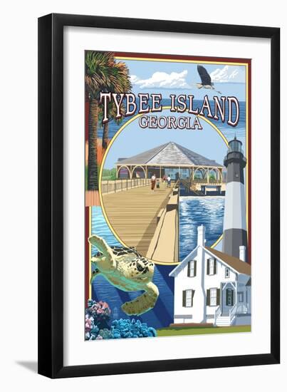 Tybee Island, Georgia - Montage-Lantern Press-Framed Art Print