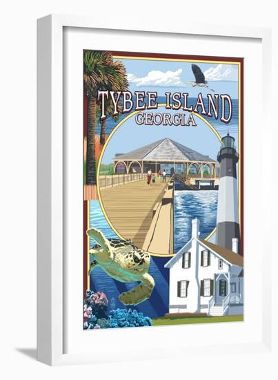 Tybee Island, Georgia - Montage-Lantern Press-Framed Art Print