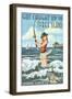 Tybee Island, Georgia - Pinup Girl Fishing-Lantern Press-Framed Art Print