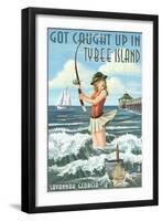 Tybee Island, Georgia - Pinup Girl Fishing-Lantern Press-Framed Art Print