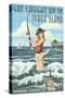 Tybee Island, Georgia - Pinup Girl Fishing-Lantern Press-Stretched Canvas