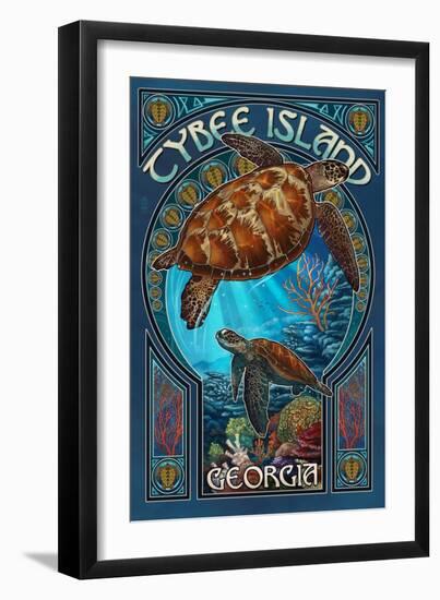 Tybee Island, Georgia - Sea Turtle Art Nouveau-Lantern Press-Framed Art Print