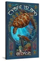 Tybee Island, Georgia - Sea Turtle Art Nouveau-Lantern Press-Stretched Canvas