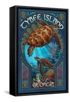 Tybee Island, Georgia - Sea Turtle Art Nouveau-Lantern Press-Framed Stretched Canvas