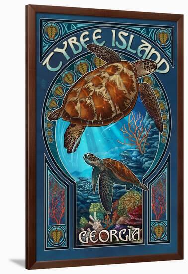 Tybee Island, Georgia - Sea Turtle Art Nouveau-Lantern Press-Framed Art Print