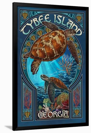 Tybee Island, Georgia - Sea Turtle Art Nouveau-Lantern Press-Framed Art Print