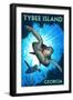 Tybee Island, Georgia - Sea Turtle Diving-Lantern Press-Framed Art Print