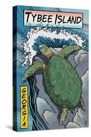 Tybee Island, Georgia - Sea Turtles Woodblock Print-Lantern Press-Stretched Canvas