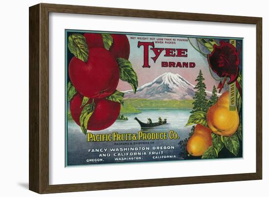 Tyee Pear Crate Label - WA, OR, and CA-Lantern Press-Framed Art Print